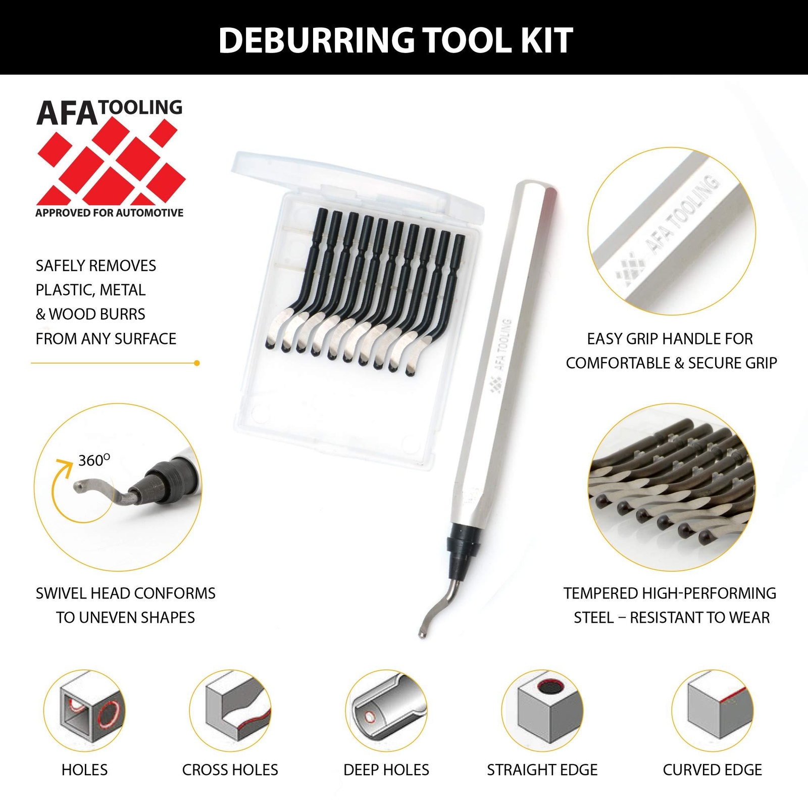 AFA Tooling Deburring Tool with a Blade and Pack of 10 Extra Blades