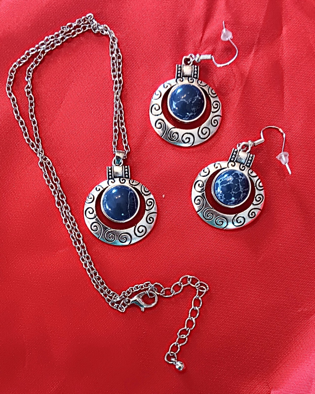 Faux LAPIS NECKLACE SET Bali Style GIFT BOX Faceted Glass Crystal #ll22