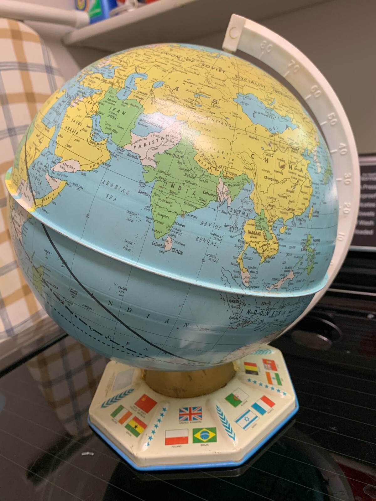 9" World globe Burlington NJ USA by J. Chein & Company  World Globe