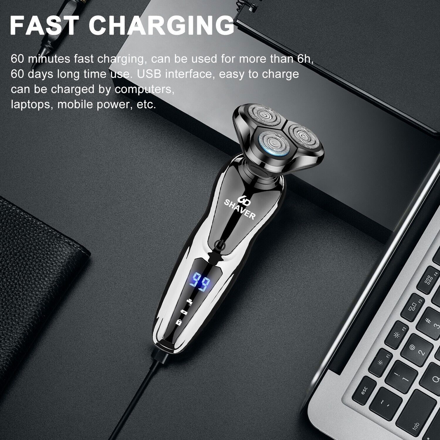 Electric Wet/Dry Razor Men USB Rechargeable Rotary Shaver Beard Trimmer Shaving