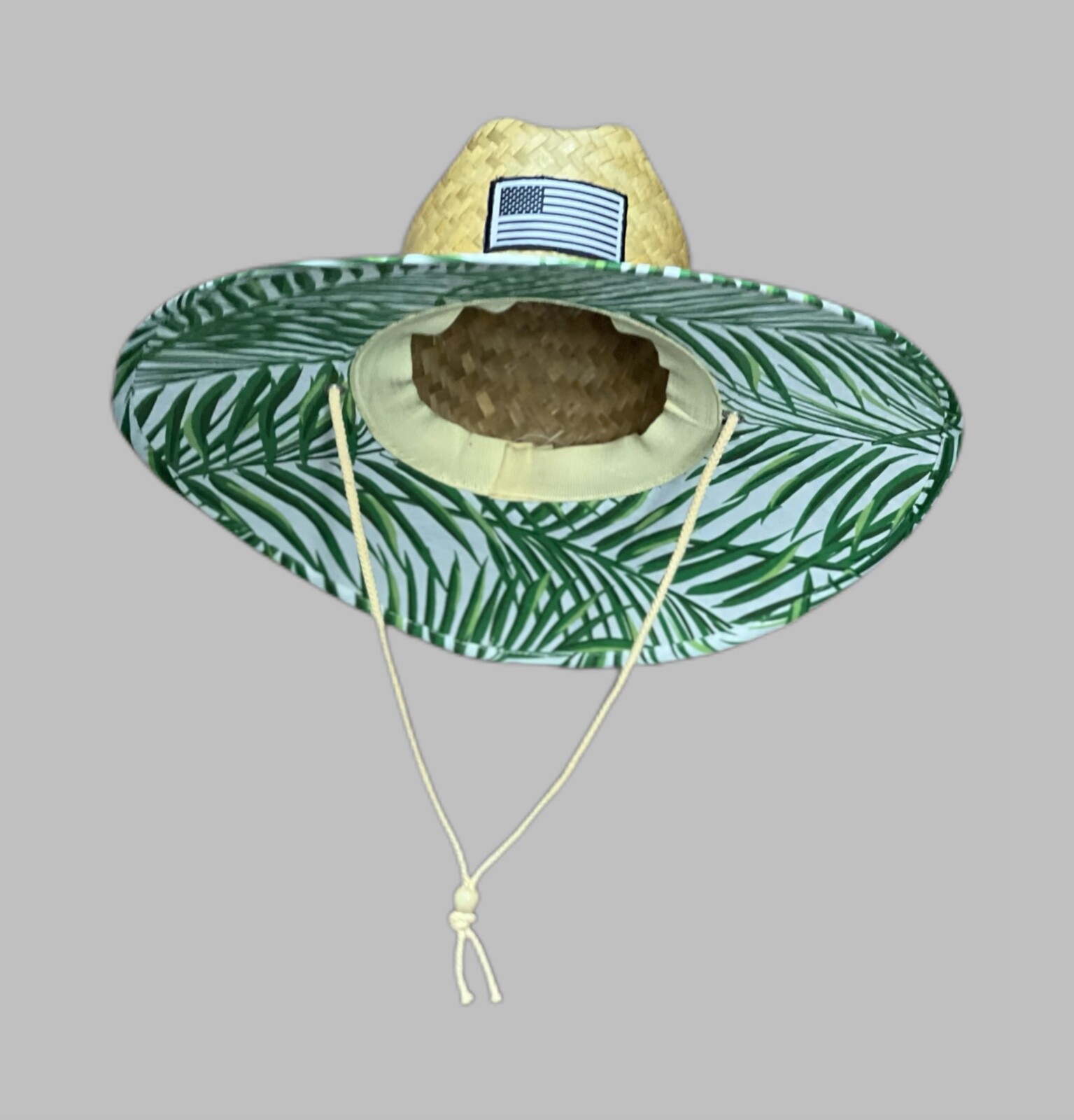 Sun Beach Cowboy Straw Hat Unisex - Wide Brim Drawstring One Size Design + Logo