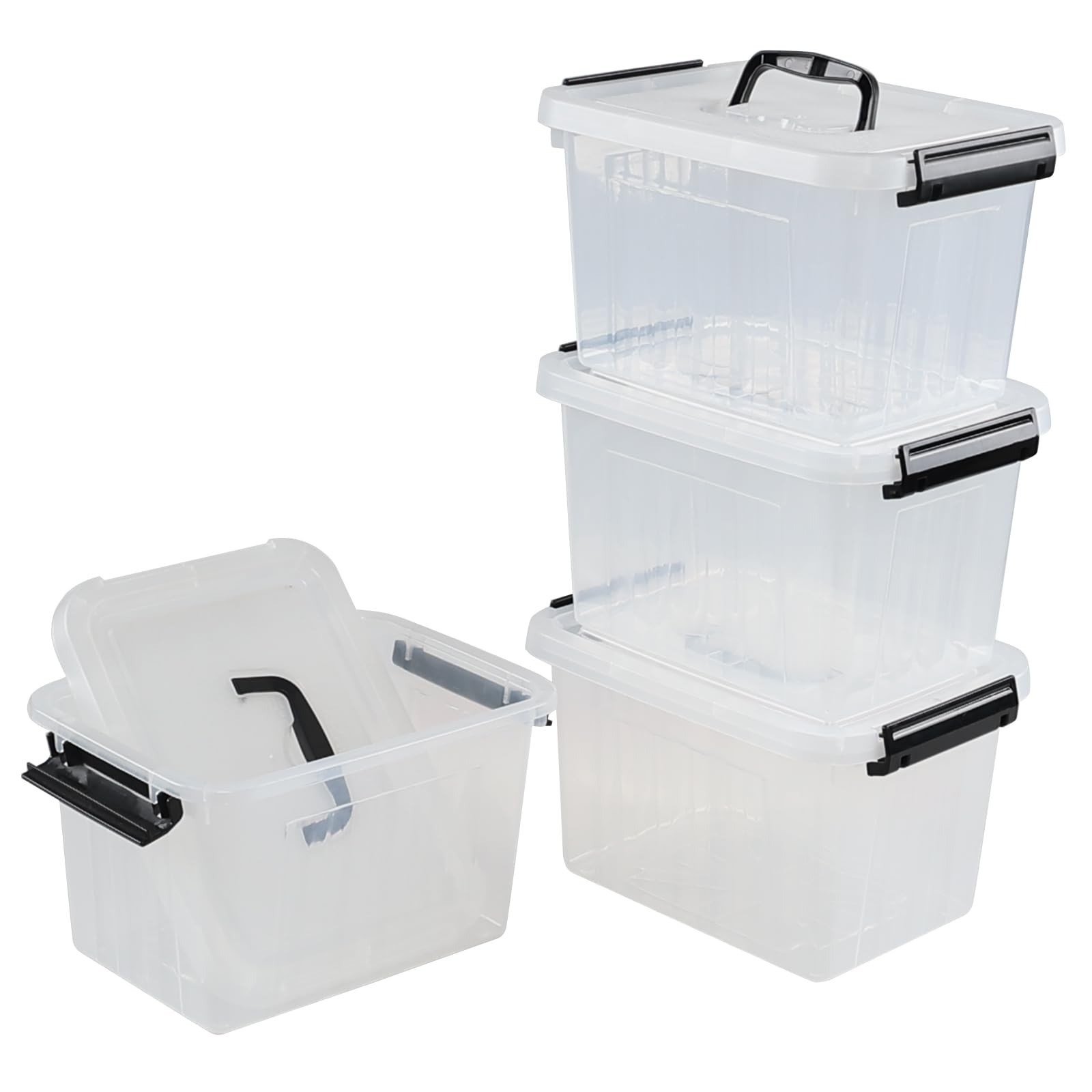 4 Packs Plastic Stackable Storage Container Bin Lid Latch 5 L Box Handle