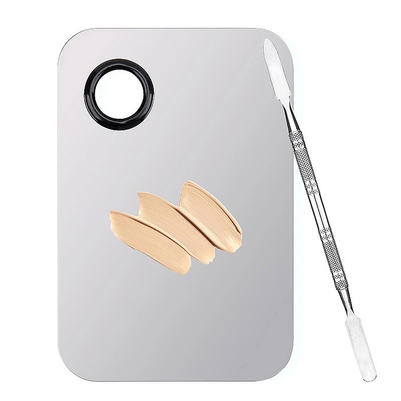 Small Stainless Steel Makeup Mixing Palette with Spatula Foundation Mixer Set