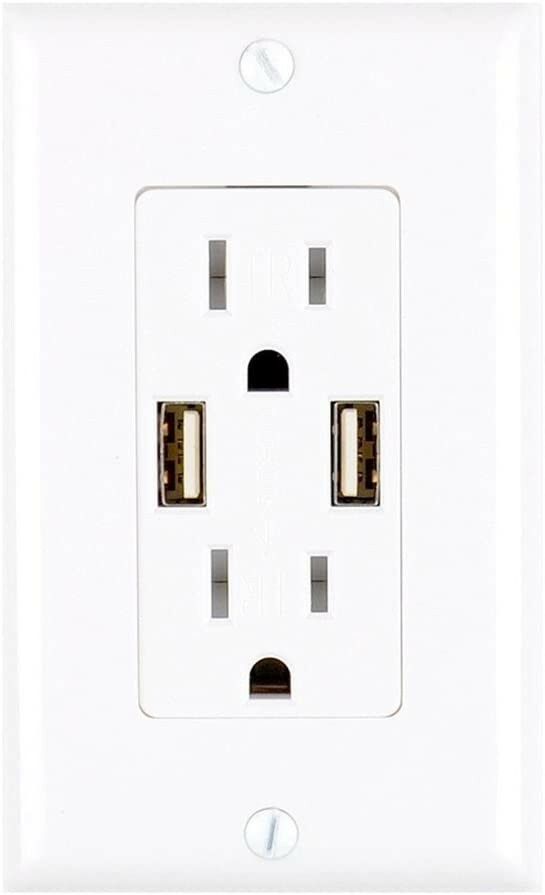 4 Amp Smart High Speed Dual Duplex USB Charger Wall Outlet,15A Tamper Resistant