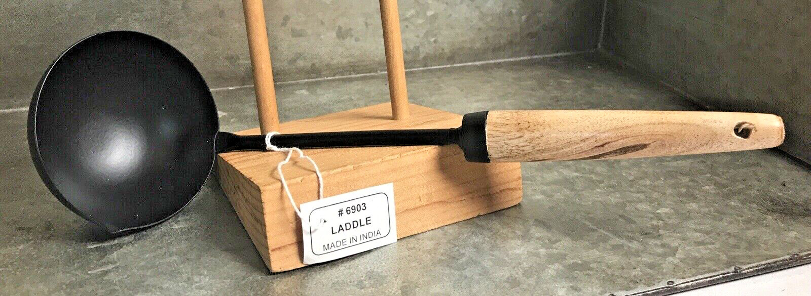 Decorative Black w Wood Handle Crafting / Display Steel Ladle / Dipper New w Tag