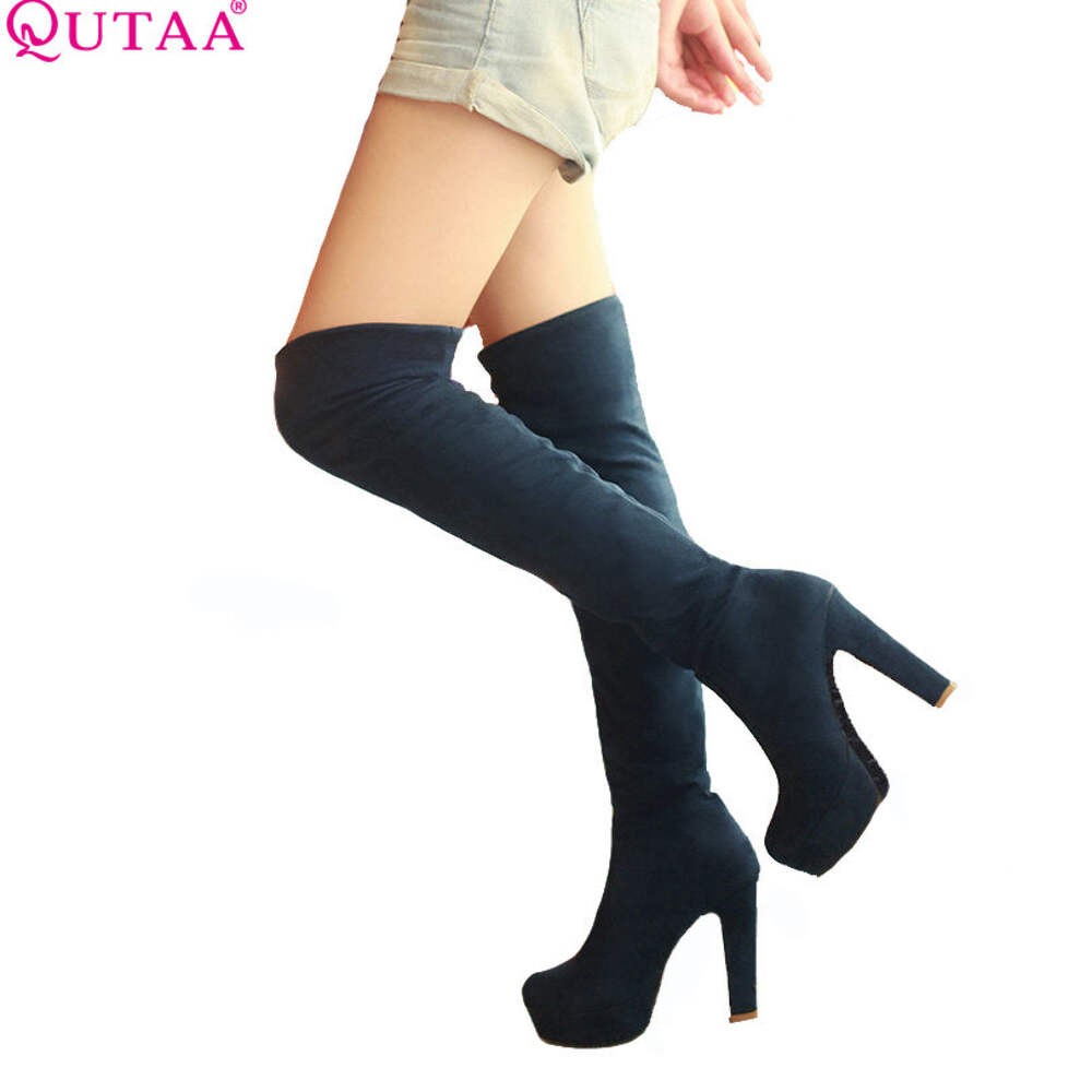 QUTAA 2017 New Women Boots Sexy Fashion Over the Knee Boots Sexy Thin Square Hee