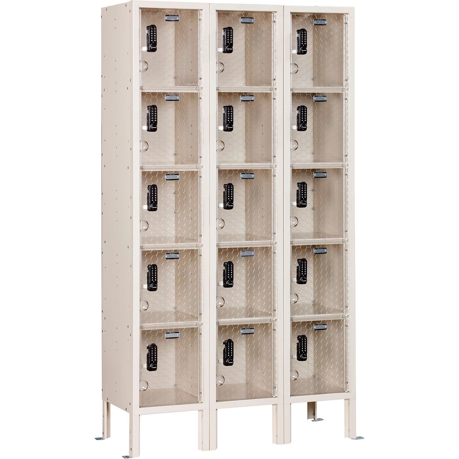 Global Industrial 5-Tier 15 Door Clear View Locker Digital Lock 36"Wx15"Dx66"H