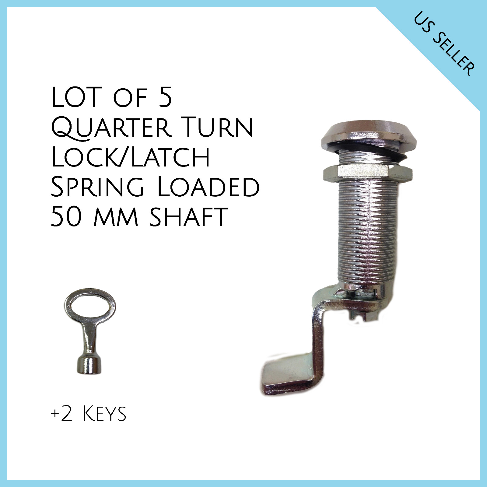 Lot of 5 Quarter Turn Locks / Latch - Spring Loaded + 2 keys