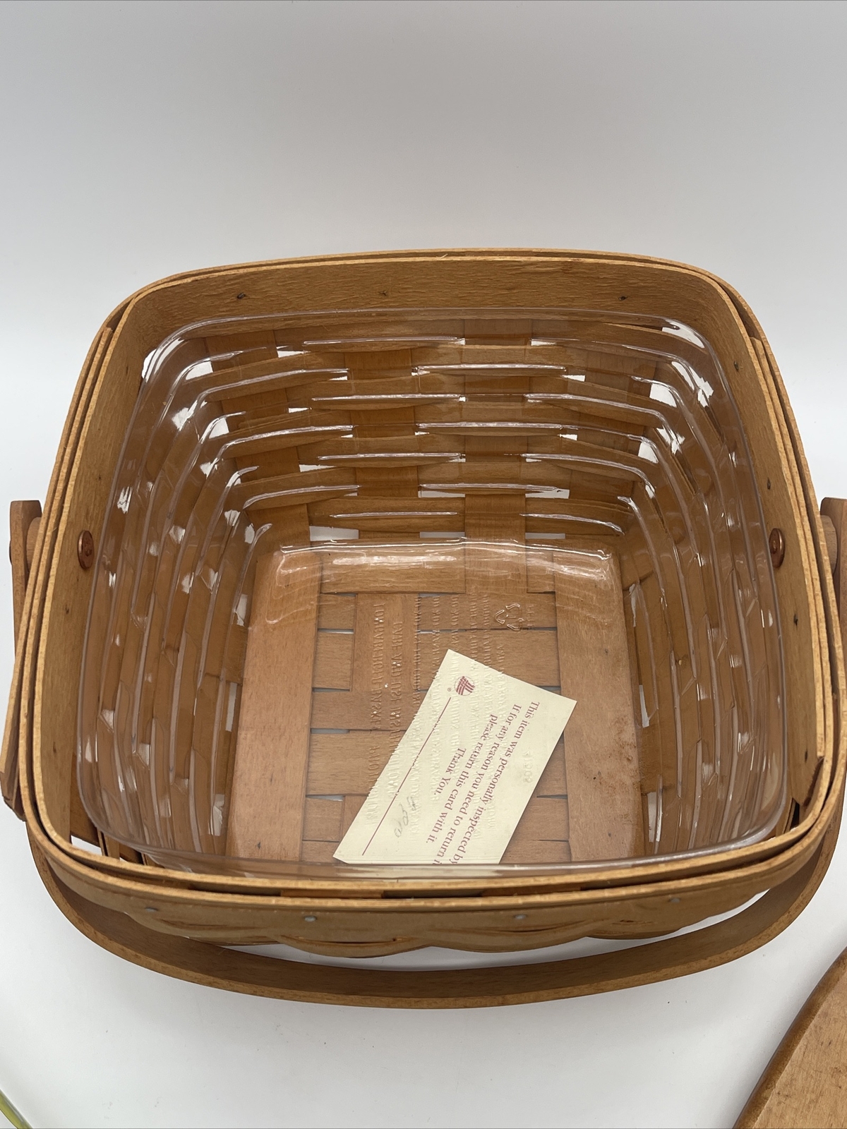 Longaberger Fruit Basket & Plastic Protector P Mercer Apple Handle 90s Spring M