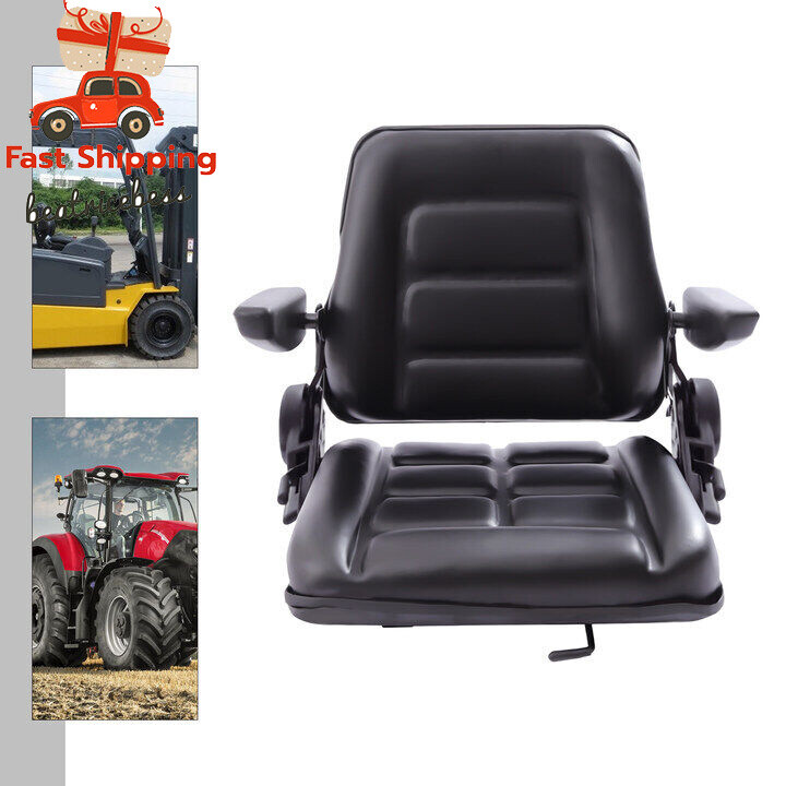 Universal Tractor Seat w/Slide Tracks Black Safety Belt Adjustable Backrest NEW