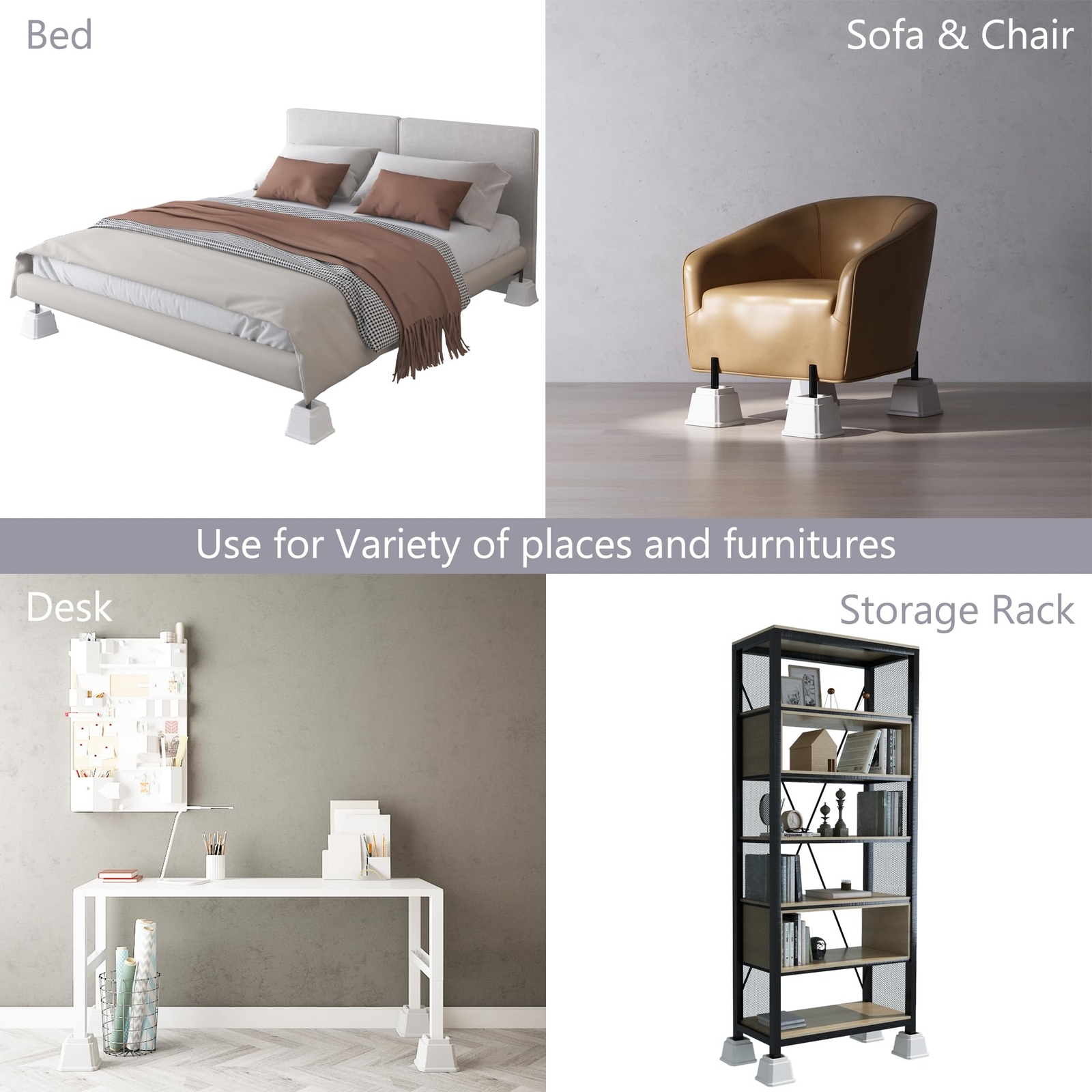4 Pack Heavy Duty Square Bed Risers 4 Inch Bed Furniture Elevators for Sofa Bed