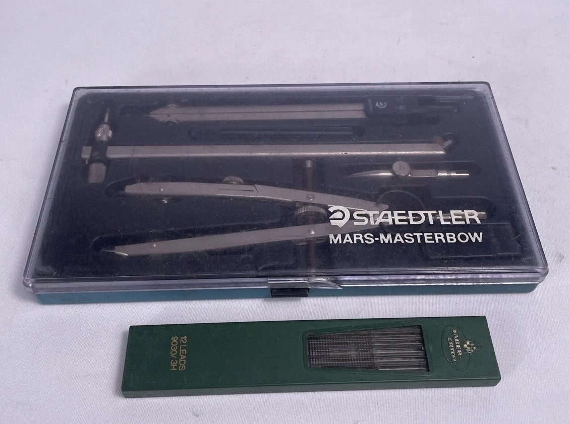 Vintage Staedtler Mars Masterbow Drafting Compass Set w/ Extra Lead Germany