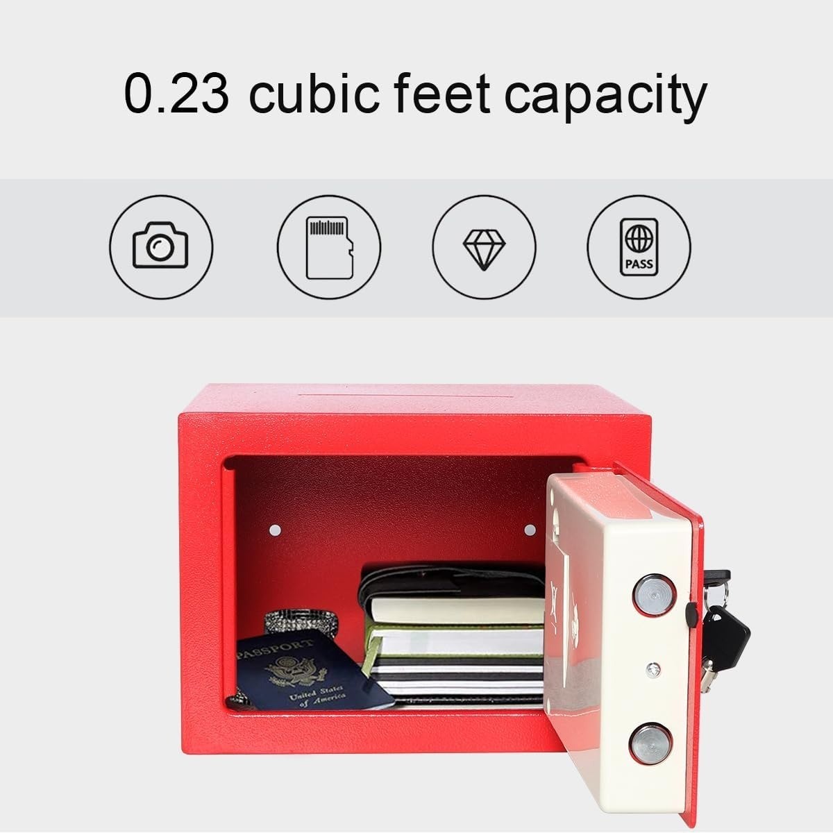Red Small Safe Box for Money - 0.23CF Mini Safe Electronic Keypad Home Safety
