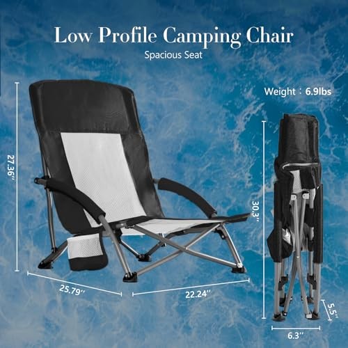 Low Beach Chair for Adults, Lightweight Folding 25.79*22.24*27.36inch Black