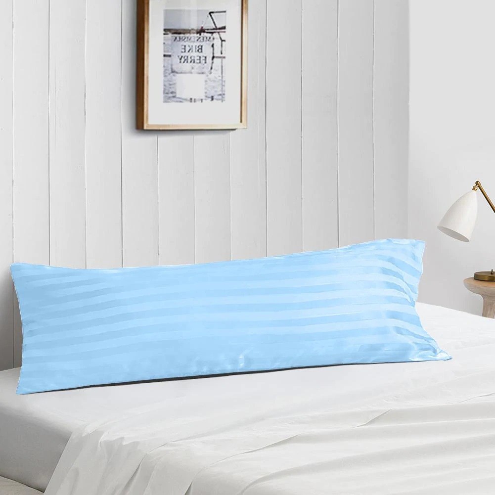 Egyptian Cotton Queen Size Pillow Case Set Sky Blue Stripe 600 TC Free Shipping