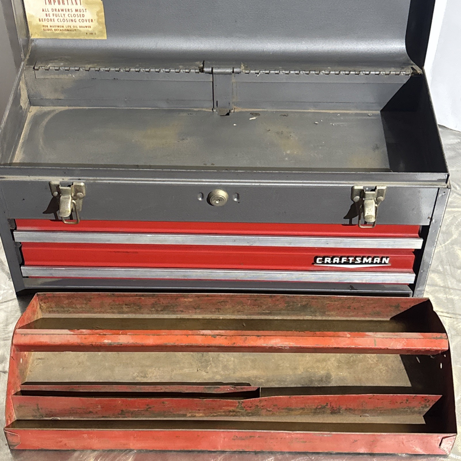 Craftsman 20" Portable Carrying Tool Chest Box Steel 2 Draw 65336 Vtg USA READ!