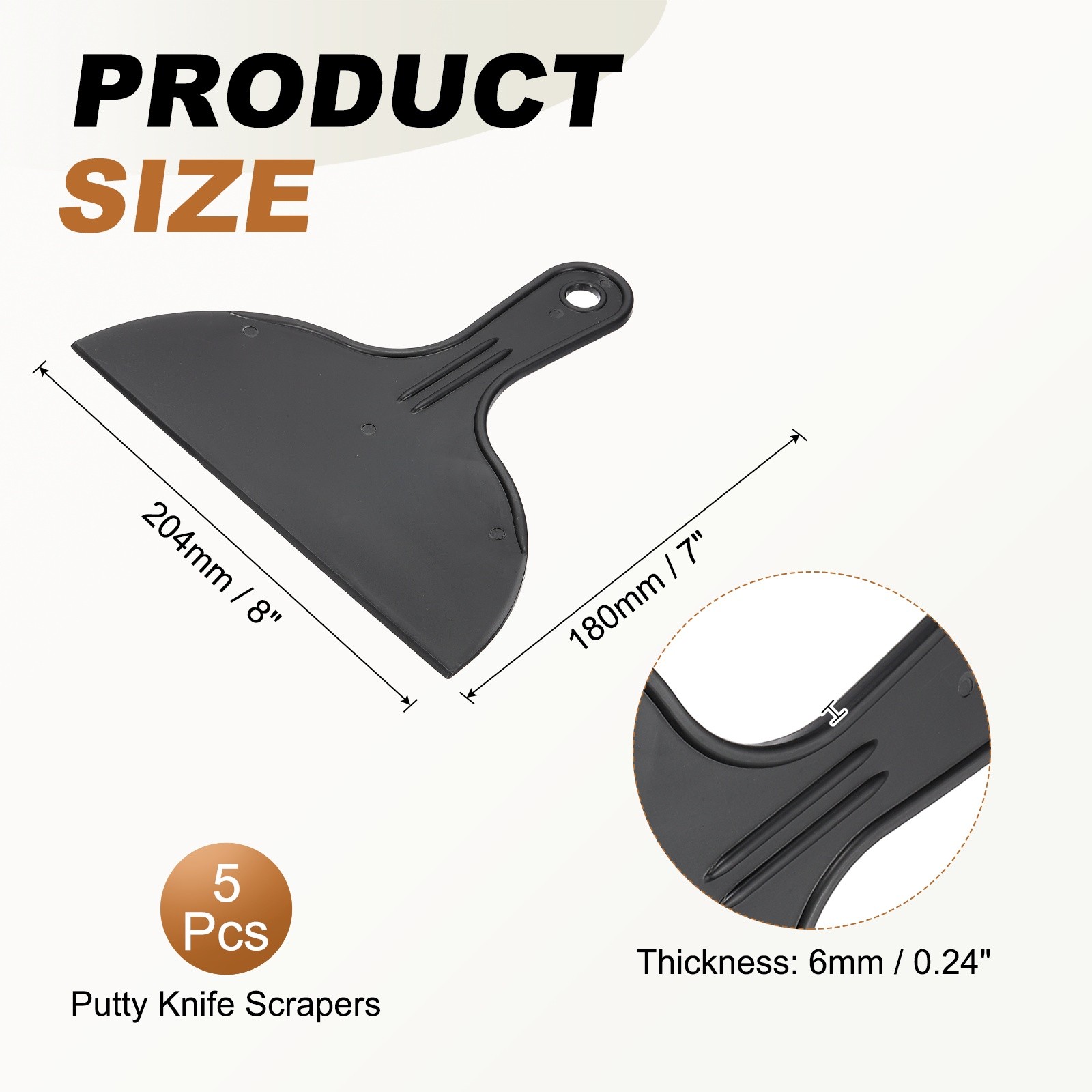 5pcs Putty Knife 8" Width Flexible Plastic Putty Knife Paint Scraper Black