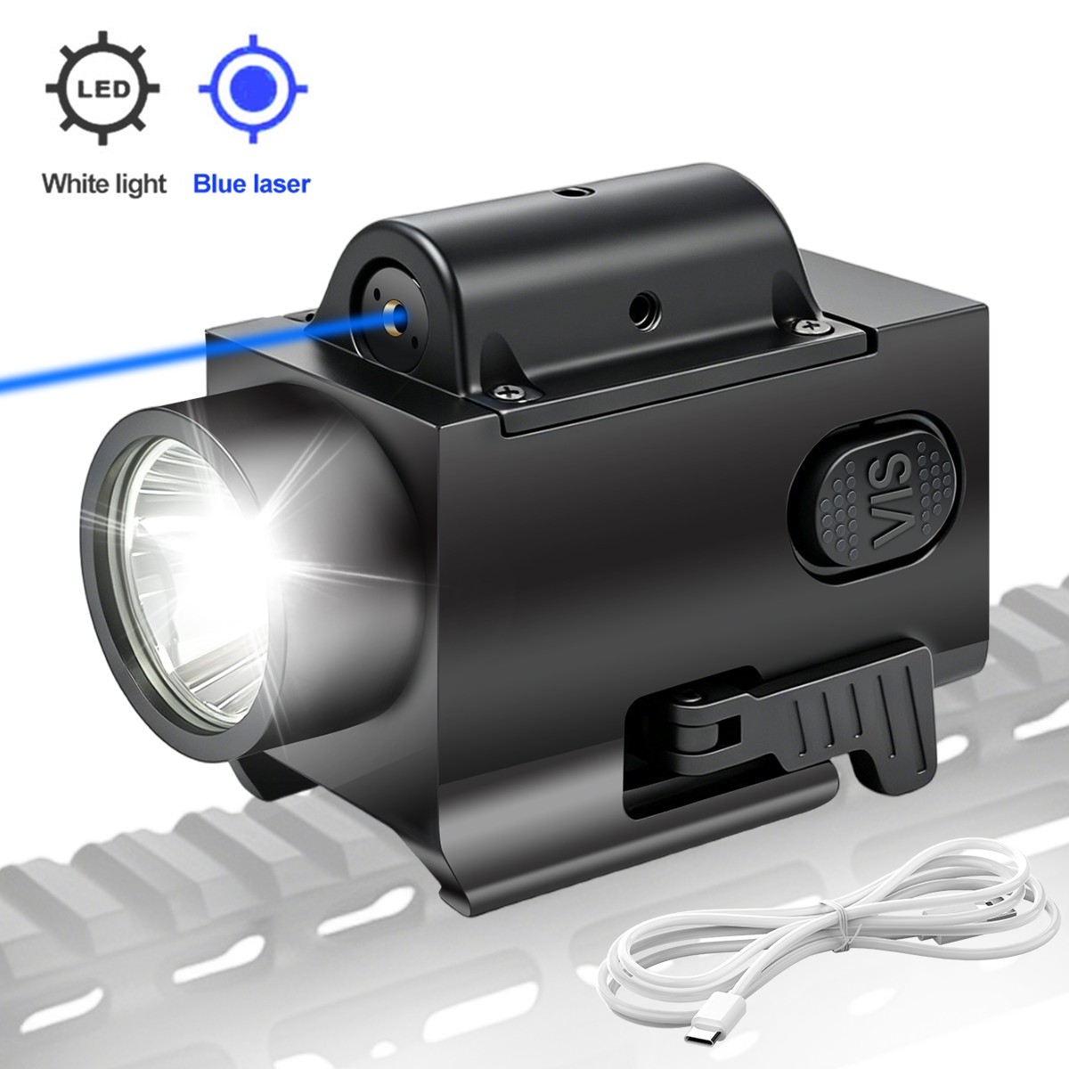 2000 Lumen Flashlight Green/Red/Blue Laser Sight LED Light Combo, USB Charging..