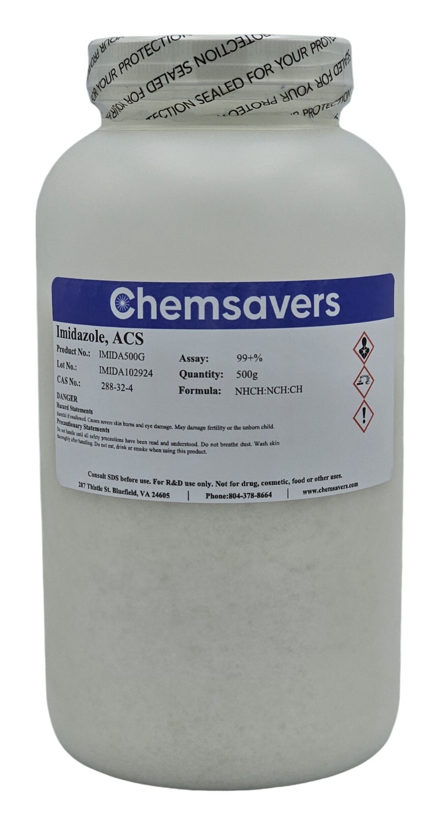 Imidazole, ACS, 99+%, 500g