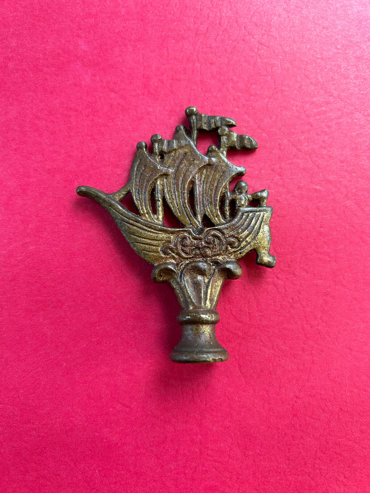 Art Deco Aged Cast Brass 3 5/8" Ship Lamp Finial Part, Free S/H