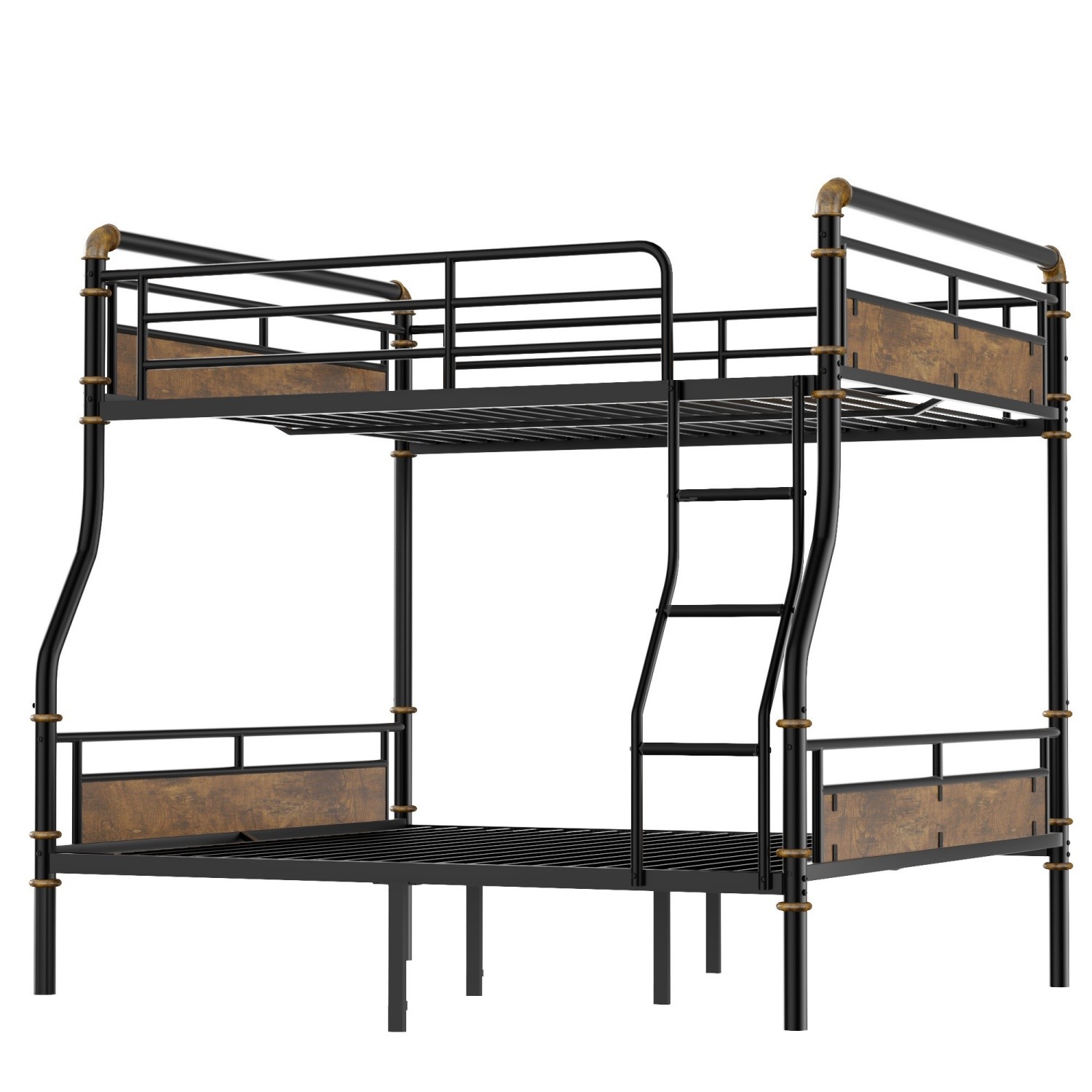 Full XL Over Queen Metal Bunk Bed Frame Convertible Into Two Single Bed Black