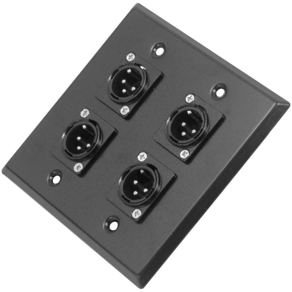 Black Stainless Steel 2 Gang Wall Plate with 4 XLR Male Connectors