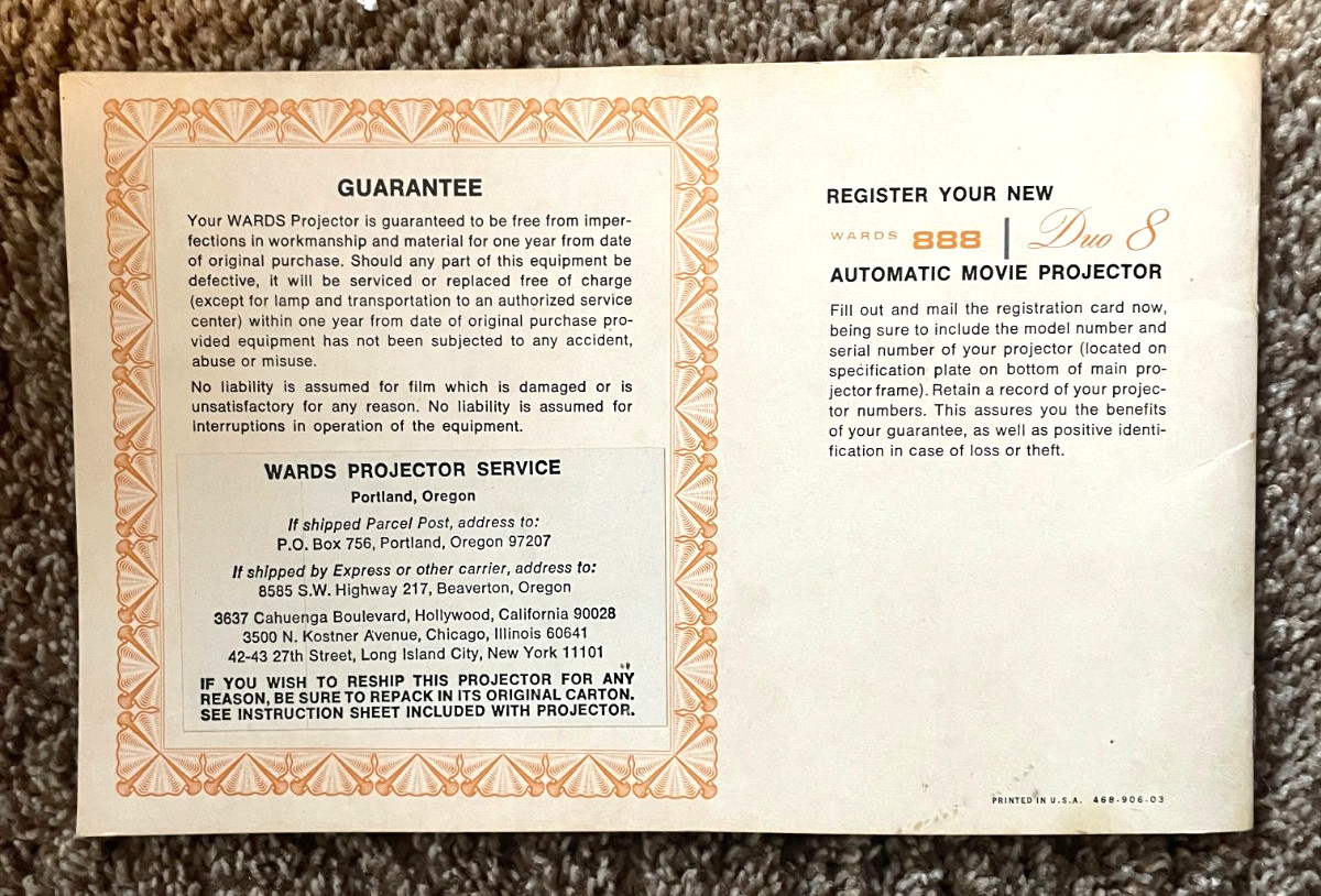 Vintage Portable MONTGOMERY 888 Duo 8 Projector User Manual