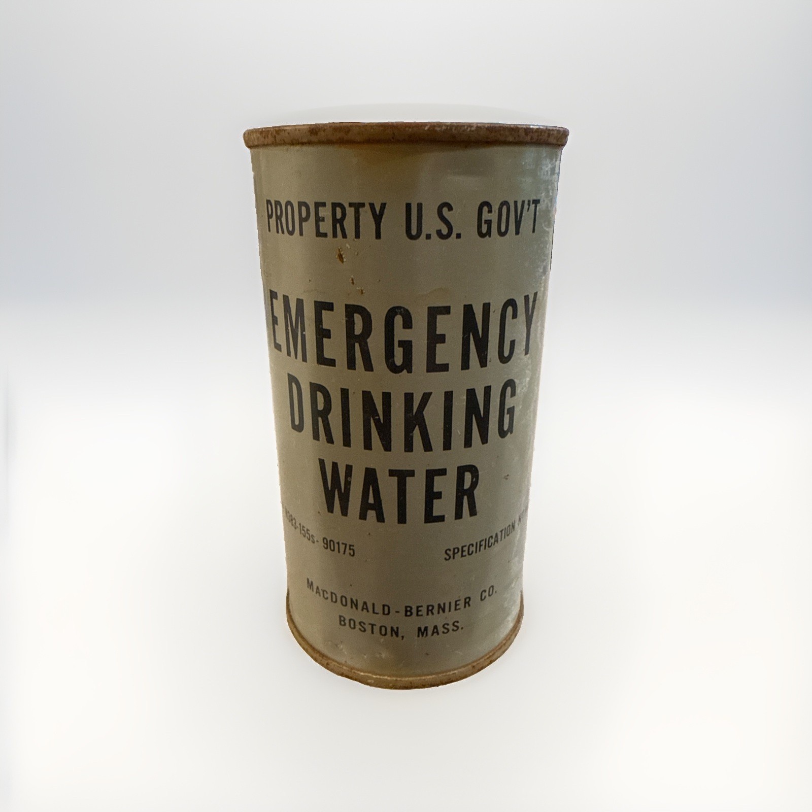 1953 U.S. Govt Emergency Drinking Water Can Cold War Military MacDonald Bernier