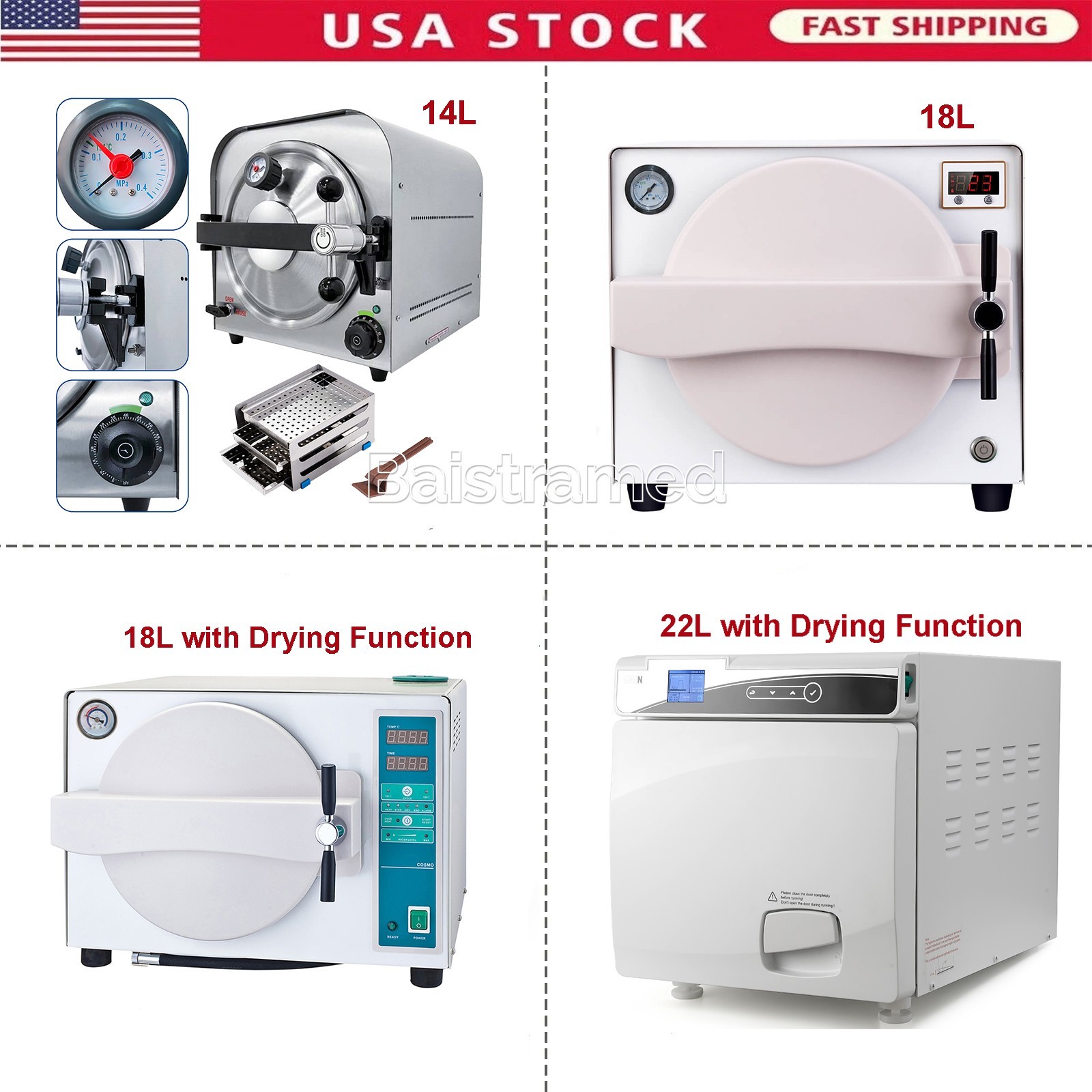14L/18L/22L Dental Autoclave Steam Sterilizer Class N Sterilizer with Drying