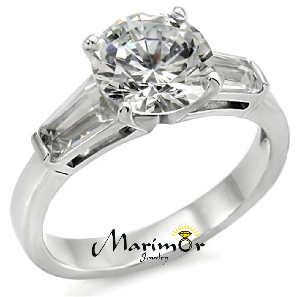 3 Ct Round & Baguette Cut CZ Stainless Steel Engagement Ring Women's Size 5-10