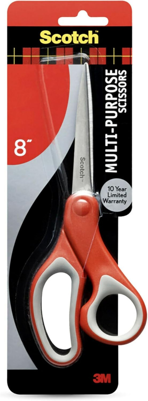 Scotch Multi-Purpose Stainless Steel Scissors, 8 Inches, Red & Gray, Great for H