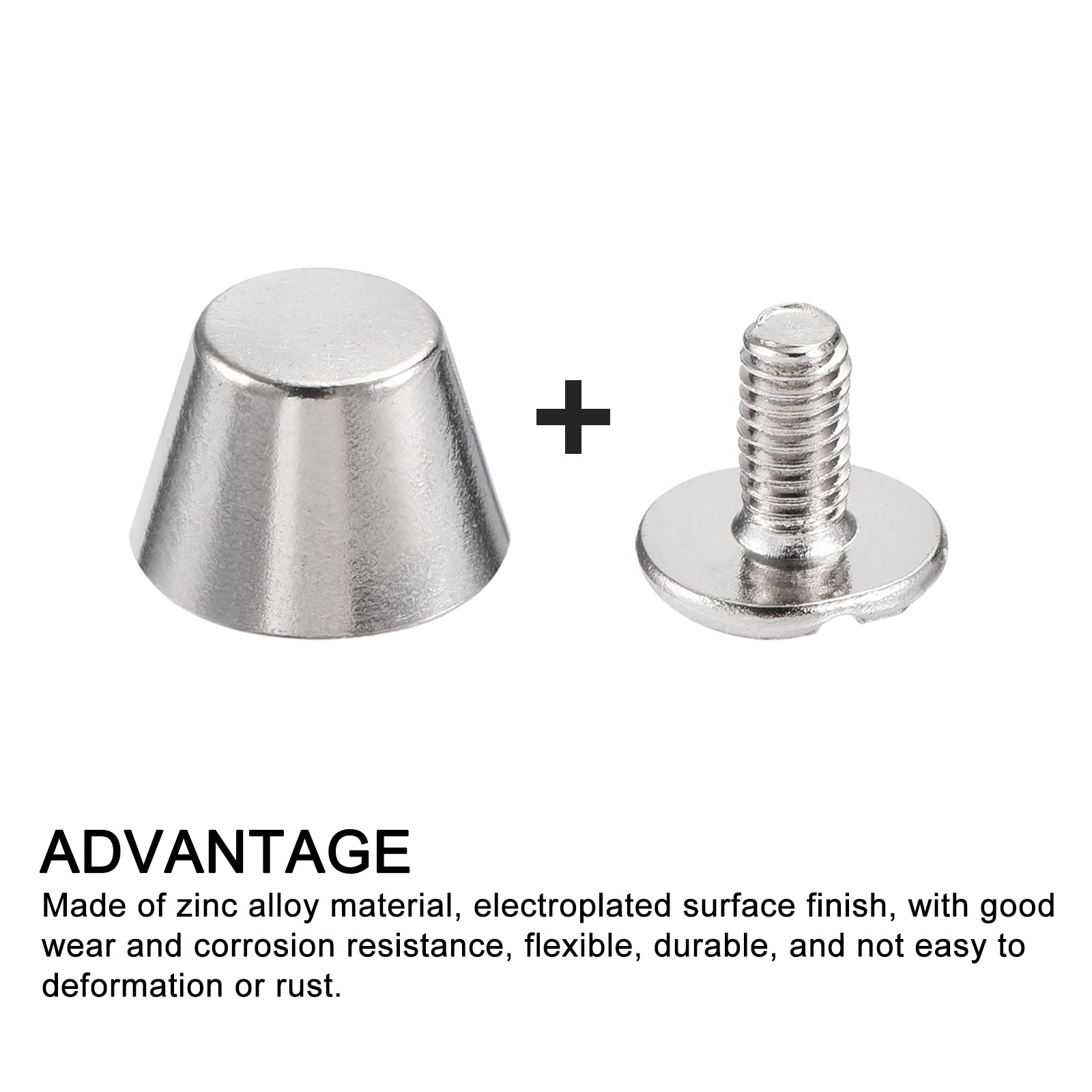 Screw Back Stud Spike (10x7mm) 8pcs, Flat Head Stud Rivets Silver Tone