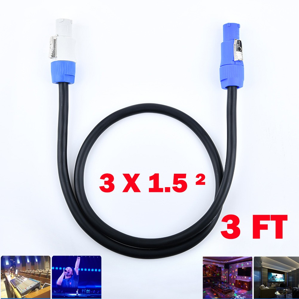 3ft 16AWG Stage Lighting Fixture PowerCon-Compatible Power-Through Blue Cable