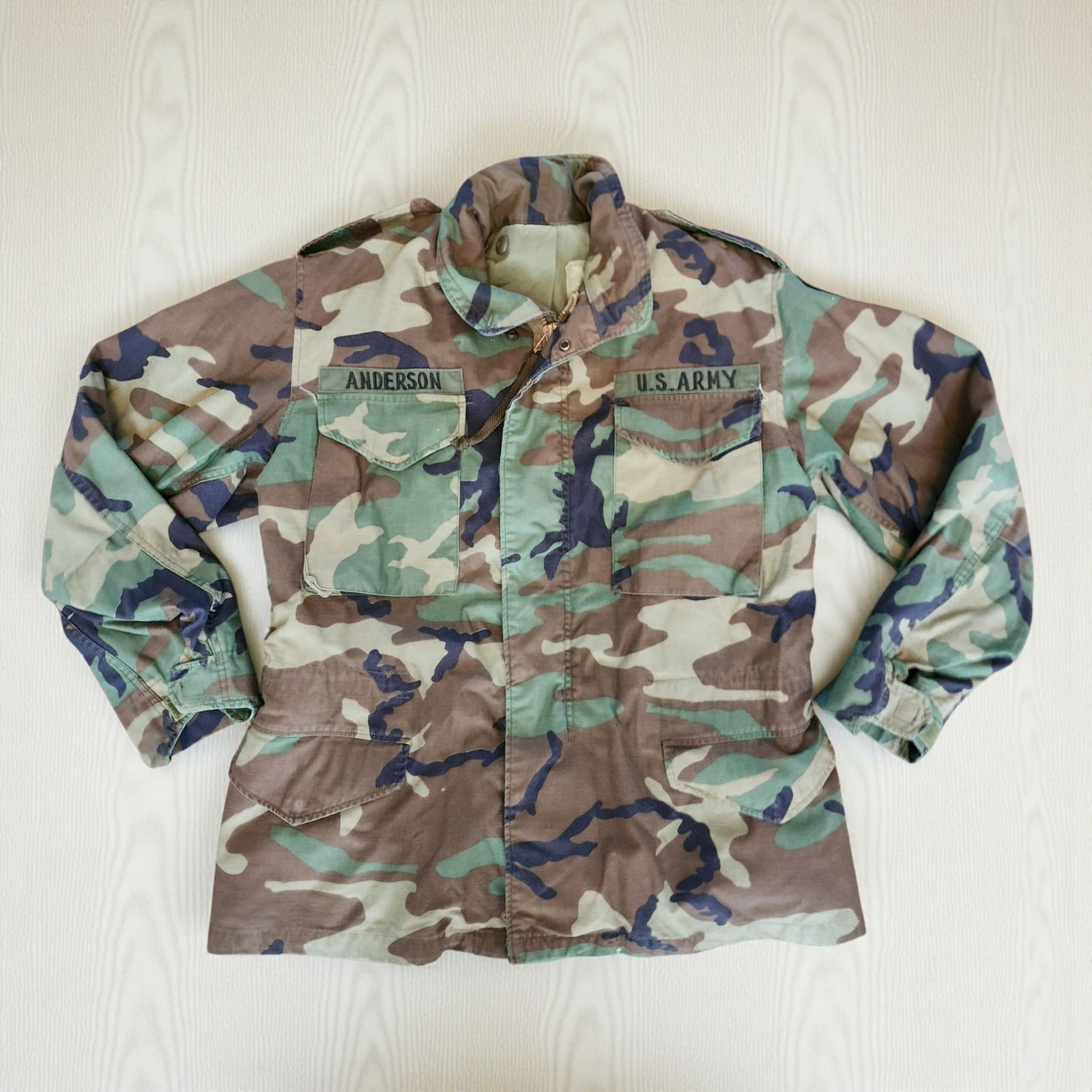 Vintage 80s L/XL Reg Woodland Camouflage M65 Field Jacket Alpha Industries
