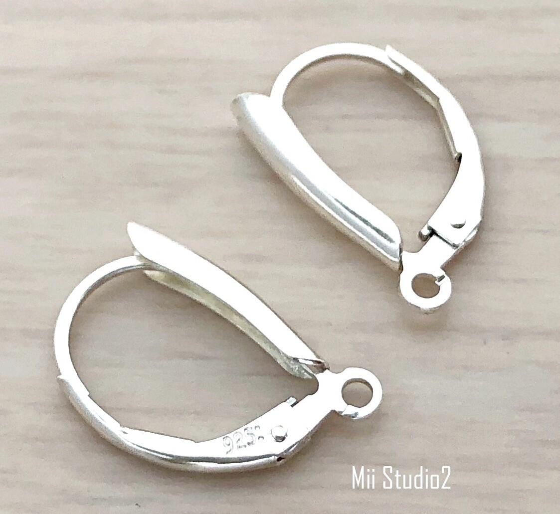 4pcs Shield Leverback Sterling silver Lever Back with open ring E83s