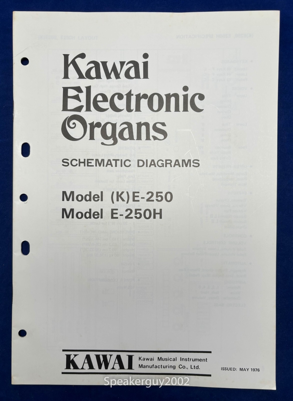 Original Kawai Electronic Organ Schematic Diagrams Manual / (K)E-250 E-250H - #2