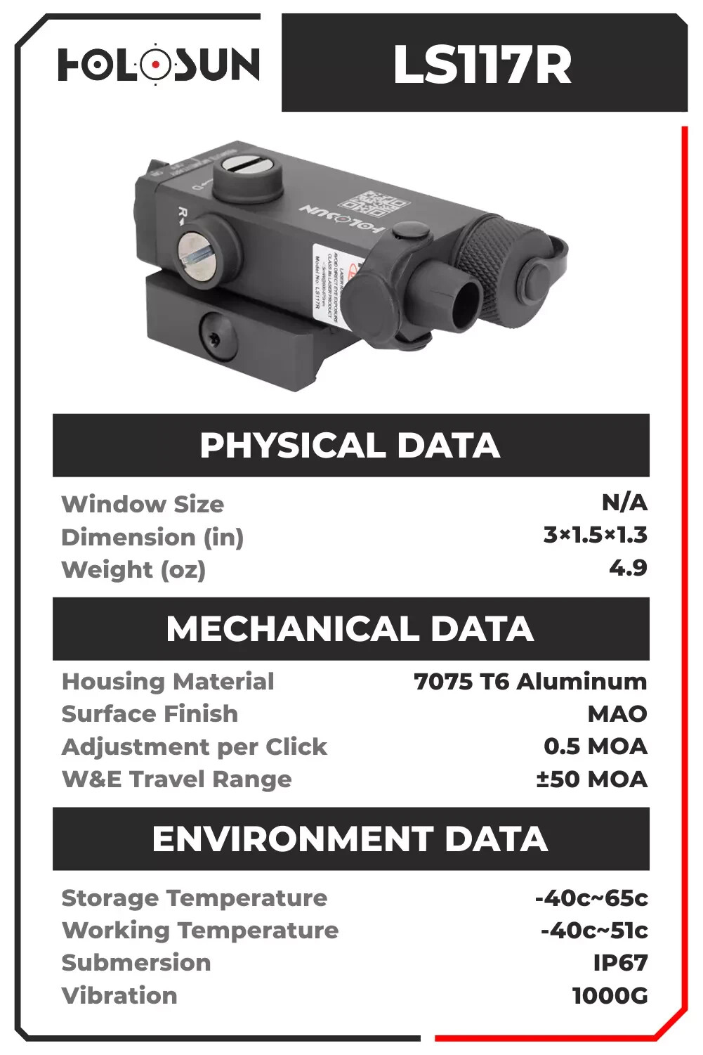Holosun LS117R Collimated Red Laser with QD Release Mount