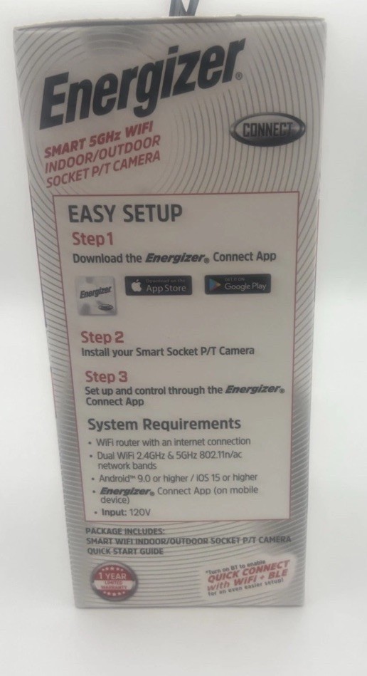 NEW Energizer Smart Camera Wi-Fi Indoor Outdoor Fits Bulb Socket with Voice