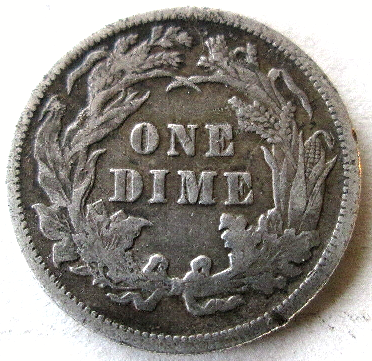 1889-P SEATED LIBERTY DIME, REVERSE DIE CLASH ERROR, F++, CIRCULATED
