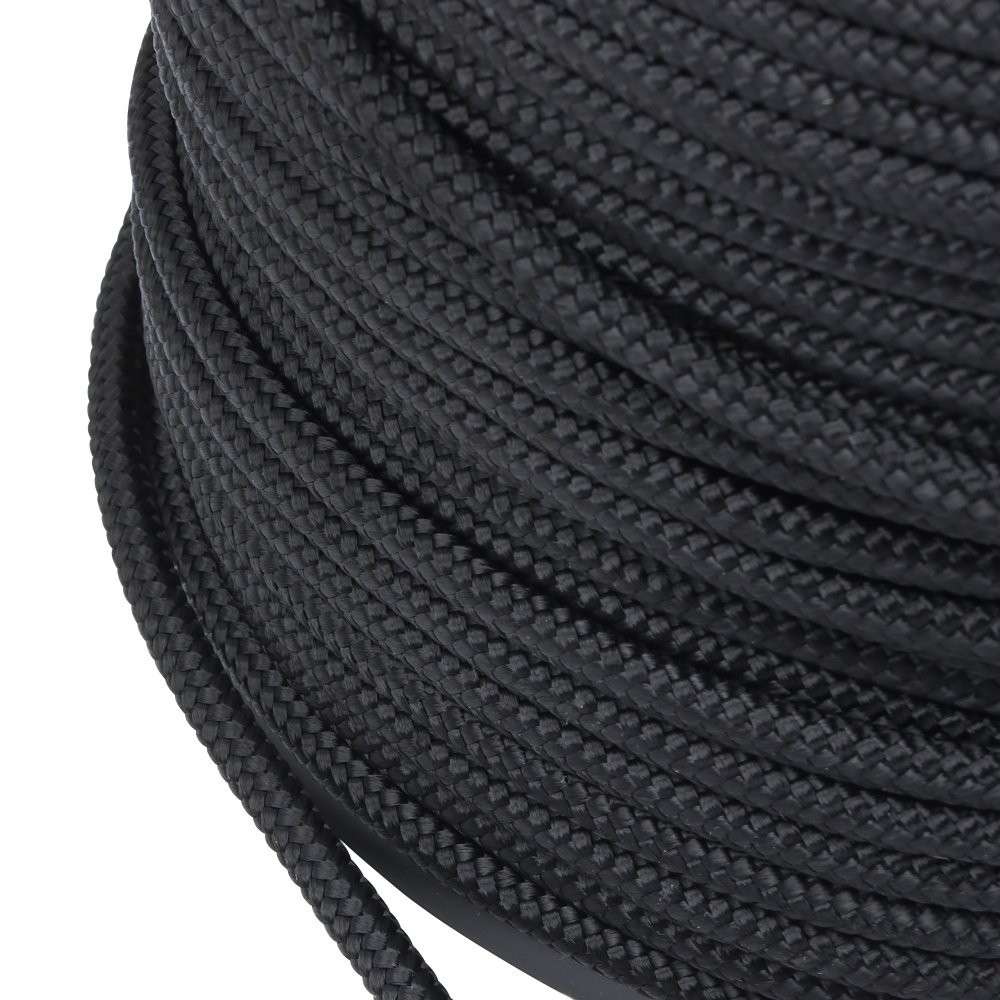 Black Nylon Solid Braid Rope Abrasion Resistance Low Stretch Dyeable Industrial