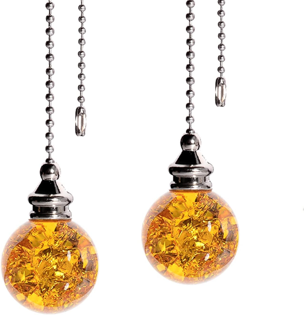 Amber Pull Crystal Glass Ice Cracked Ball Pull Chain for Ceiling Fan Light Decor