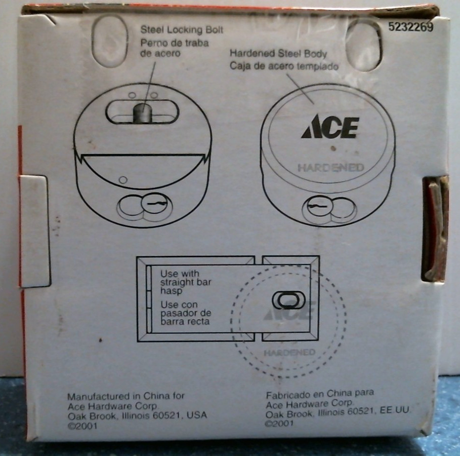 ACE Concealed Bolt Padlock, Maximum Security, 2-7/8" (5232269) FS
