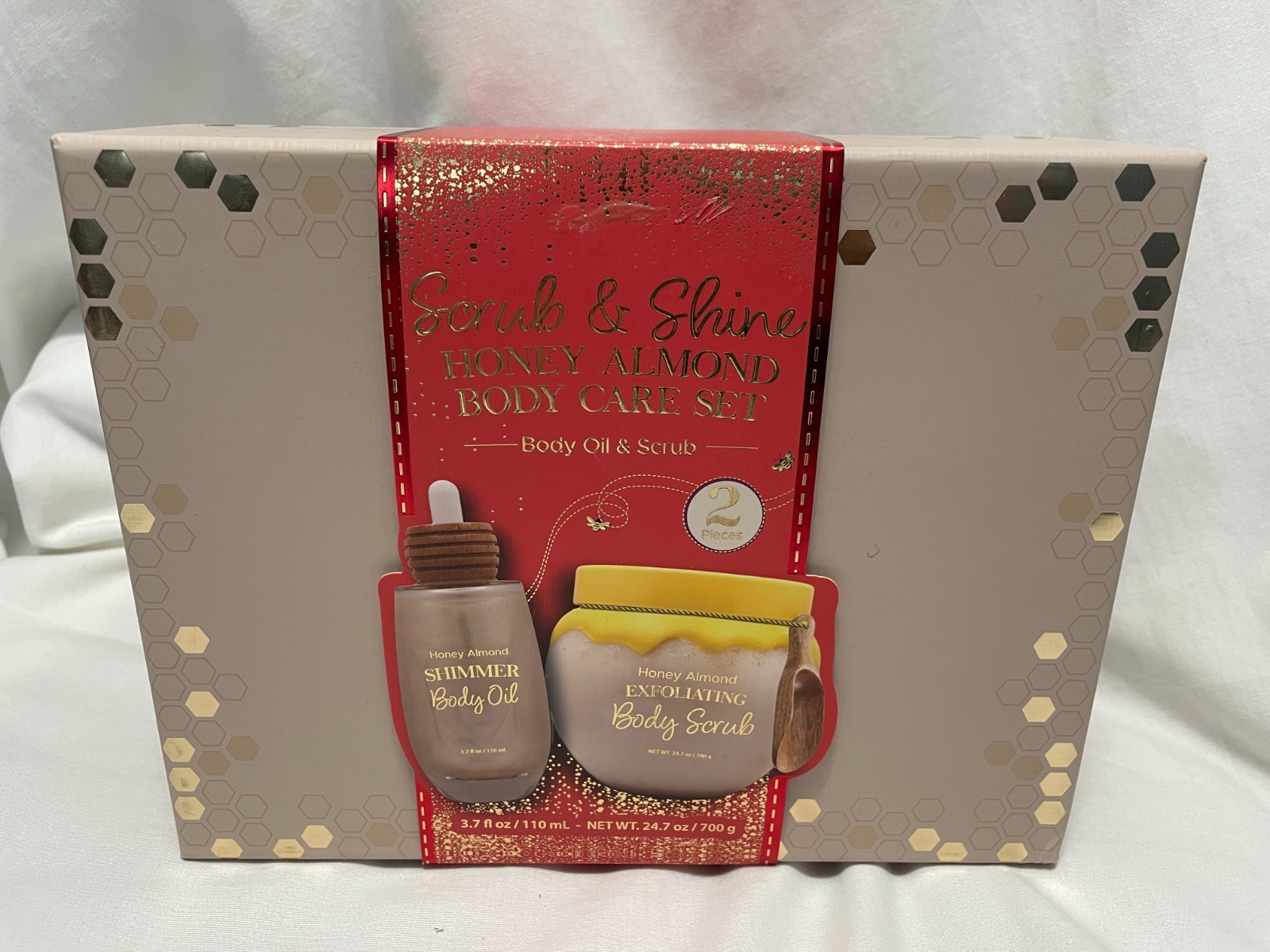 Scrub & Shine Honey Almond Body Care Set Body Oil and Scrub New in Box