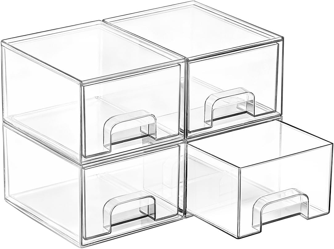 Multi-Purpose Acrylic Drawer Set - 4 Clear Stackable Organizers for Every Space