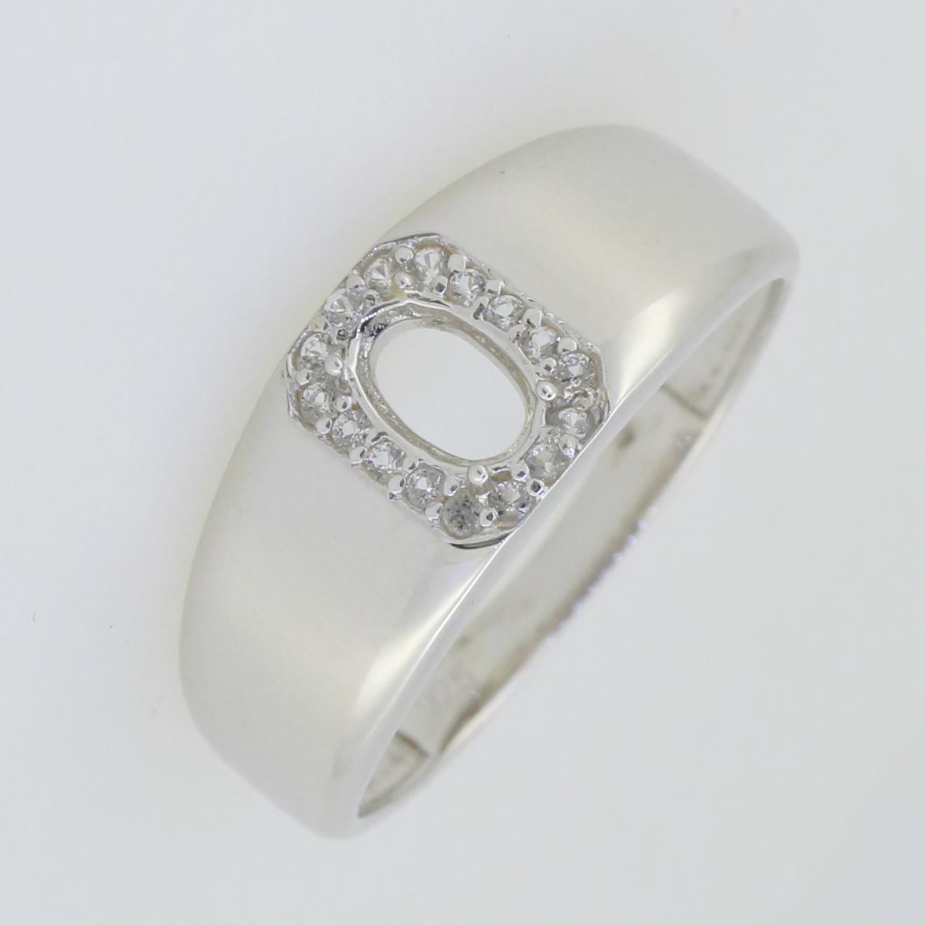 Men's Sterling Silver Semi Mount Ring Setting Oval OV 6X4mm W Topaz