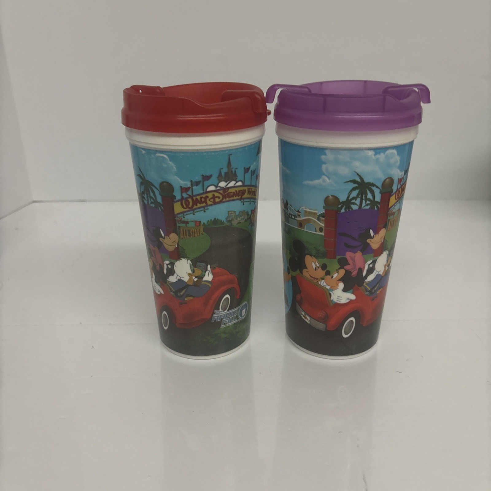 Lot of 2 Disney Parks Insulated Mugs w/ Lids  Mickey Minnie!