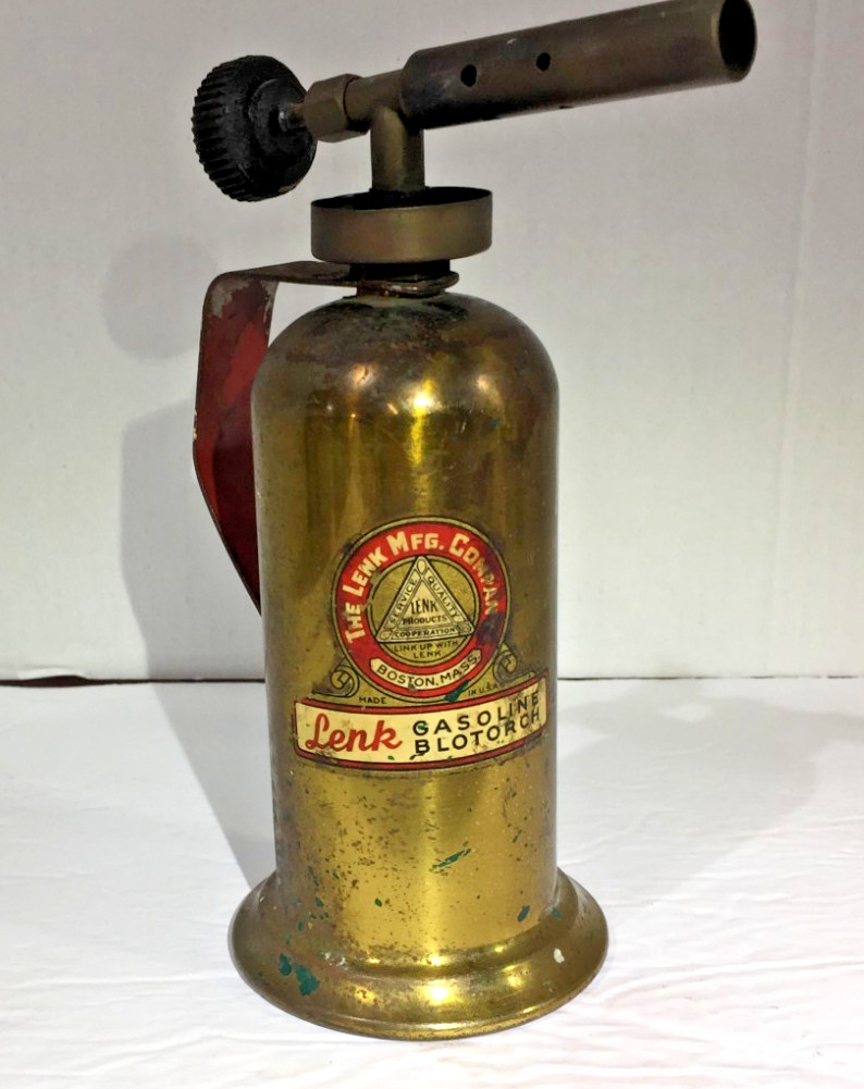 Vintage 1940's/50's Lenk Mfg Co Mini Brass Gasoline Blow Torch, Boston Mass.!