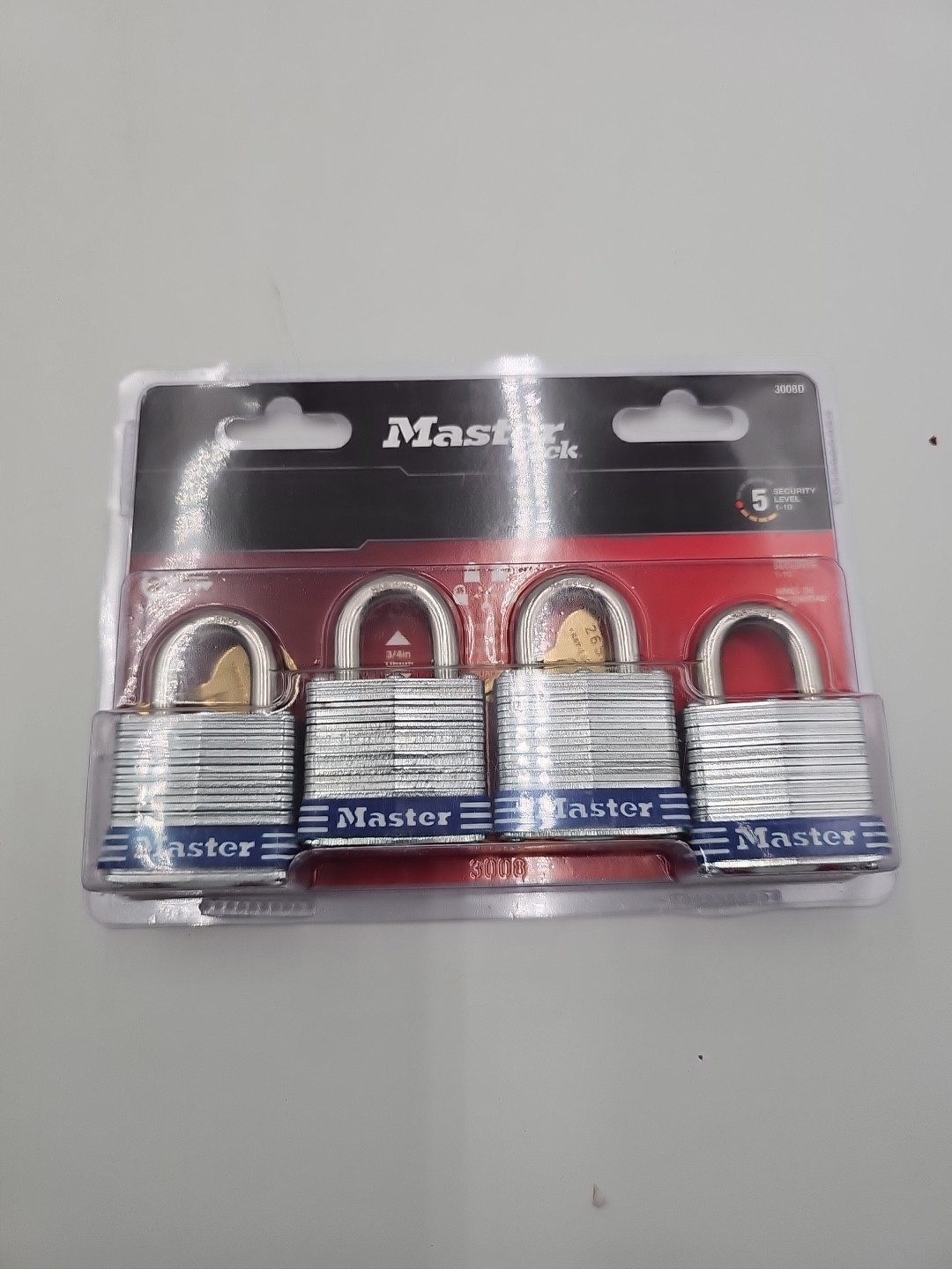 Master Lock ‎3008D 3/4in Keyed Padlock pack of 4 - Silver