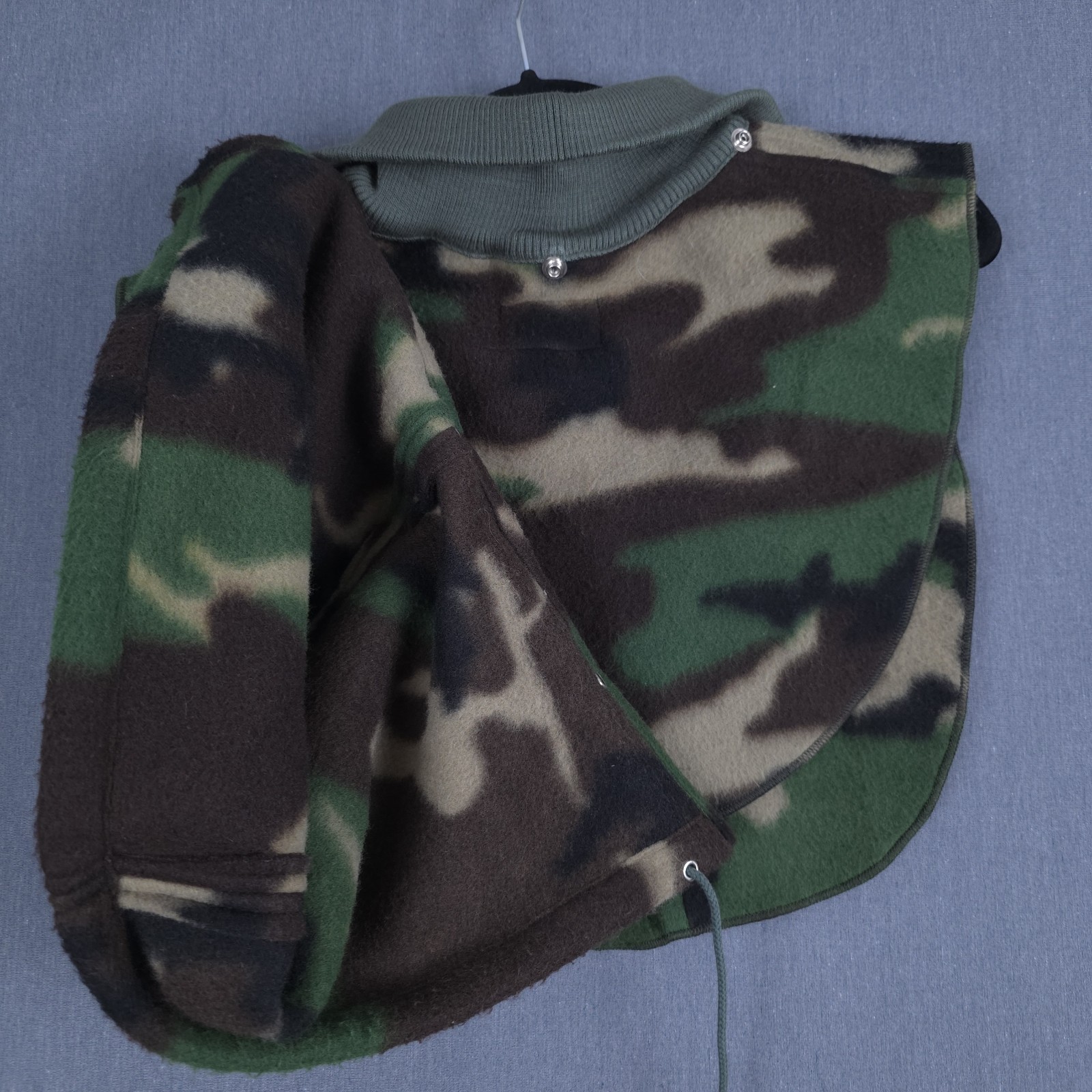 Vintage Cabelas Hooded Dickie Woodland Camo Fleece One Size Removable Hood USA