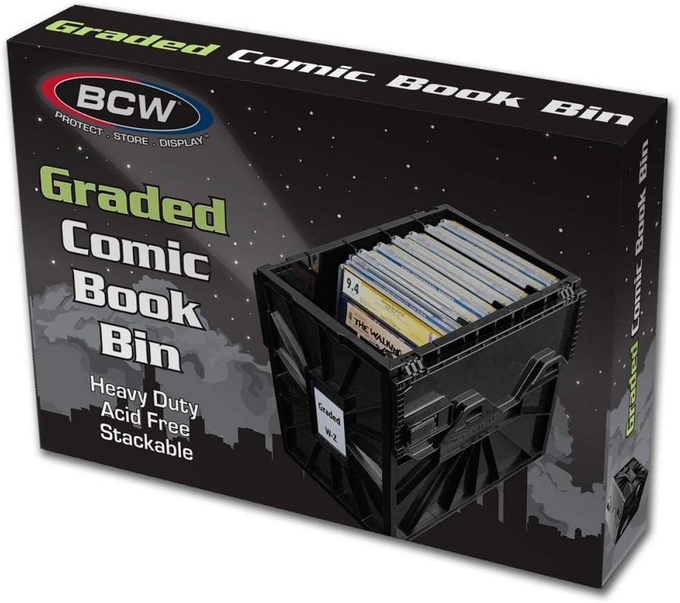 Black Graded Comic Book Bin – Holds Up to 30 Comics, Stackable Design